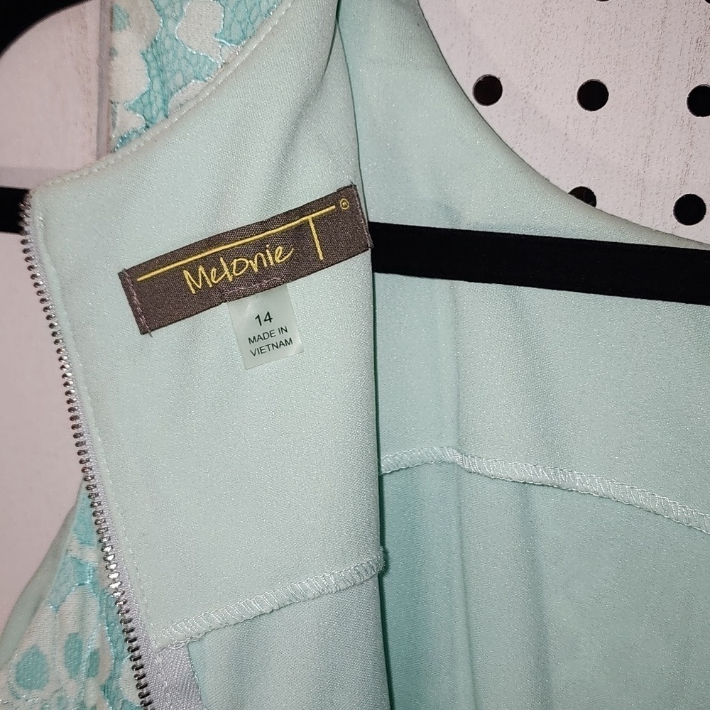 Melonie T Size 14 Lace Midi Dress Sleeveless Aqua - Picture 7 of 7